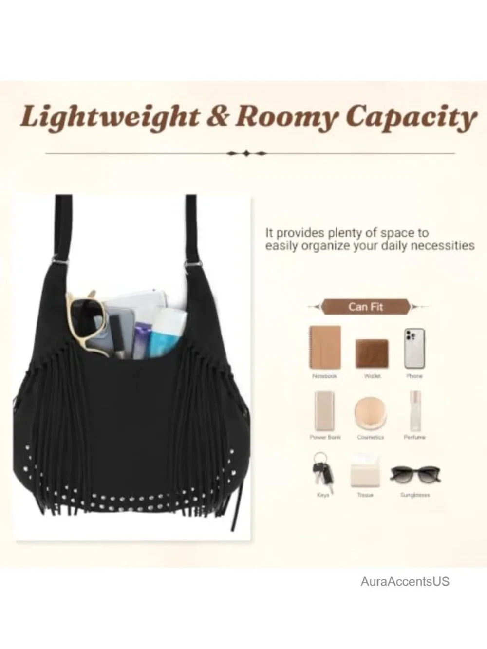 Emprier Fringe Hobo Bag for Women Vintage Suede Western Crossbody Purse Boho